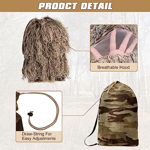 DoCred 5 in 1 Ghillie Suit, 3D Camouflage Hunting Apparel w/Jacket, Pants, Hood, Carry Bag for Adults/Youth, S/M/L/XL/XXL