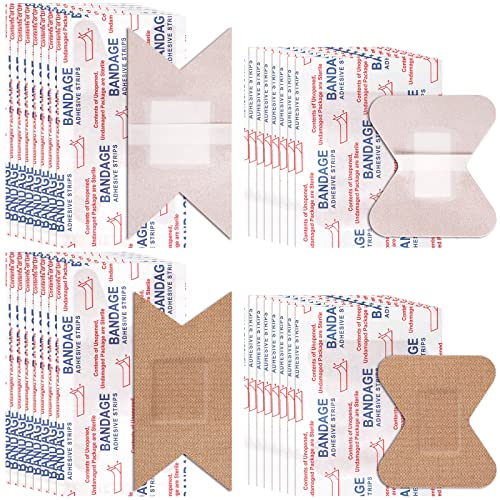 Sinmoe 100 Pieces Flexible Fabric Adhesive Bandages Knuckle and Fingertip Bandages Variety Pack for Wound Care Bulk Pack for First Aid Kits in 2 Sizes, 3 x 1.5 Inch, 1.8 x 2 Inch(Brown)