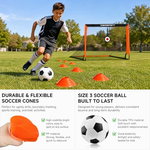 Black Orange 2 Pack Kids Soccer Goals 4x3 ft Pop Up Set with Accessories