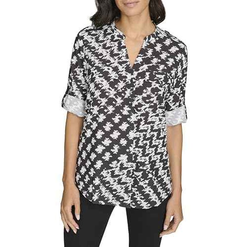 Calvin Klein Womens Printed Long Sleeve Blouse