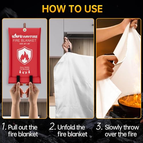 Safewayfire Emergency Fire Blanket - 2 Pack, 40'' x 40'' Fire Suppression Blanket for Kitchen, Fireproof Fiberglass Blanket for Home Safety, Swift Safe Fiberglass Fire Blankets