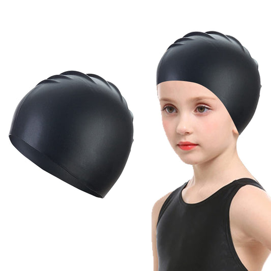 Doovid Kids Swimming Cap for Boys Girls Toddler Swim Caps Waterproof Silicone Swim Cap Bathing Caps Age 3-8 Black One Size