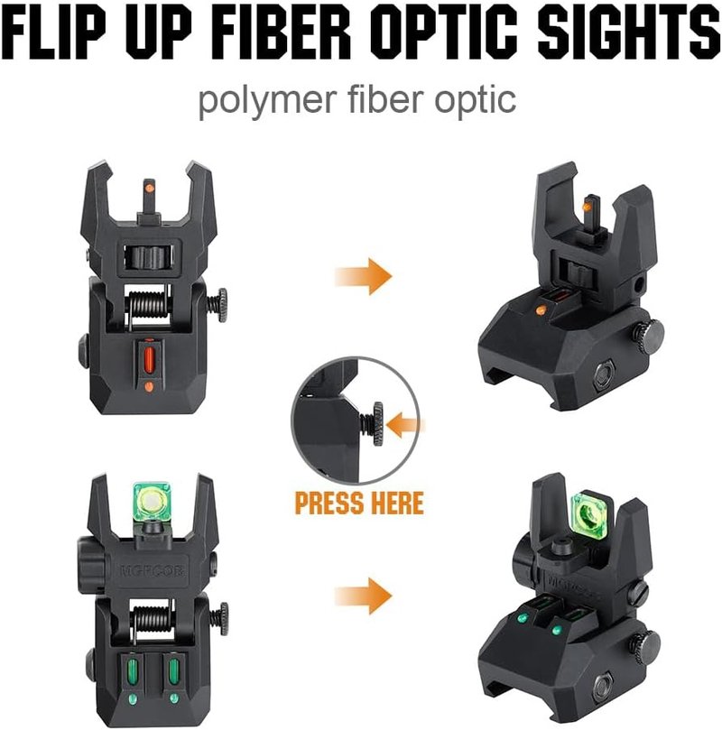 ohhunt Fiber Optic Sights - Foldable Flip-Up Backup Sights for A15 | Durable Polymer Design