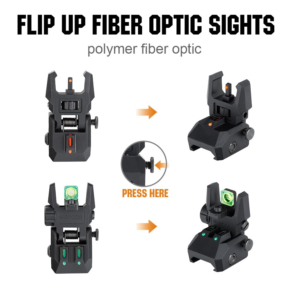 ohhunt Fiber Optic Sights Foldable Flip Up Sights Back up Sight Polymer Fiber A15 (Black 3)