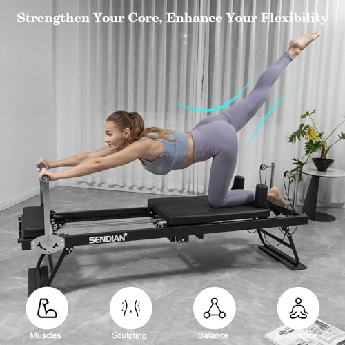 SENDIAN Foldable Pilates Equipment for Home Workouts, Pilates Reformer Machine for Home Gym with Springs, Pilates Exercise Equipment with Jump Board (Black)