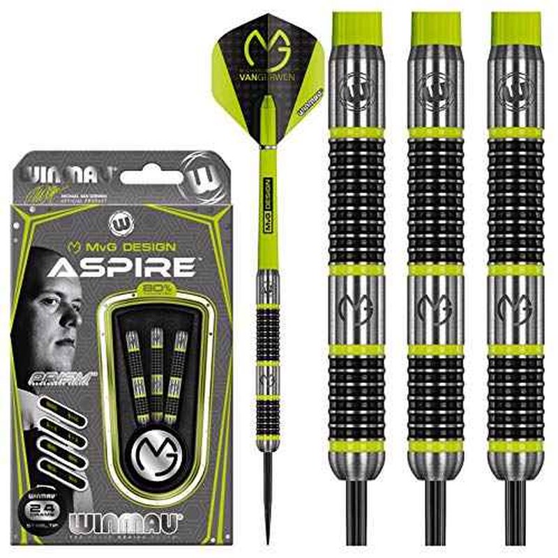 WINMAU Michael Van Gerwen MvG Aspire Tungsten Steeltip Darts Set with Prism Flights and Nylon Shafts (Stems)