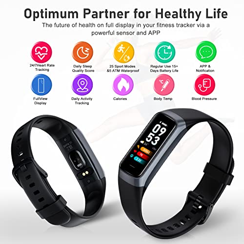 Fitness Tracker with Step Counter/Calories/Stopwatch, Activity Tracker, Health Tracker with Heart Rate Monitor, Sleep Tracker,1.10''AMOLED Touch Color Screen, Pedometer Watch for Women Men Kids