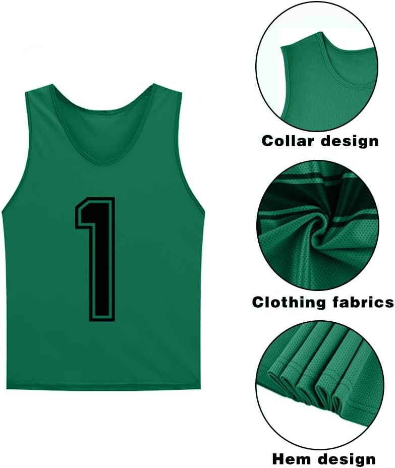 Numbered Pinnies - Set of 12 Scrimmage Vests for Youth & Adults | Team Practice Jerseys