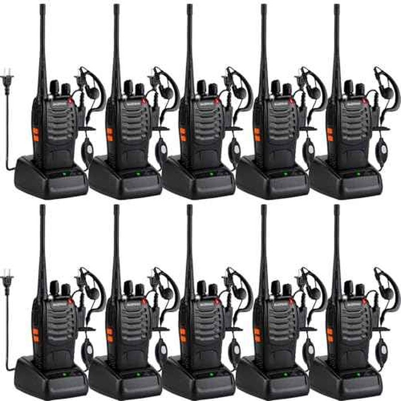Baofeng Walkie Talkies 888S Rechargeable Long Range with Earpieces for Adults, 16 Channel Professional Radio Handheld Two Way Radios Li-ion Battery and Charger Included (10pack with 10earpiece)