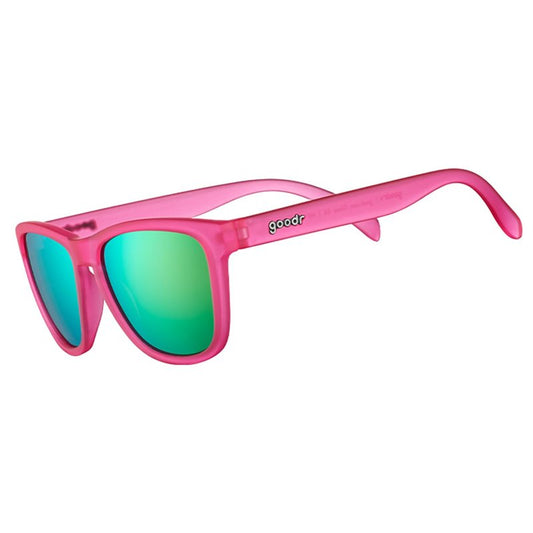 goodr Flamingos on a Booze Cruise Polarized Sunglasses, Medium Sized (OG), Pink Translucent Frames with Teal Mirored Reflective Lens, UV400 Protection, No Slip, No Bounce