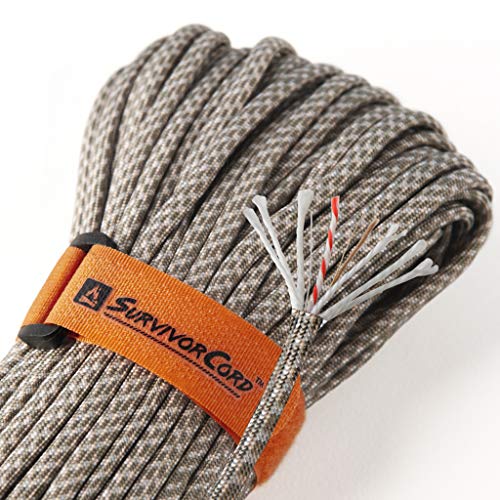 SurvivorCord Paracord - From Titan Survival - Patented 620LB Strength 550 Military Paracord with 3 Strands - Heavy Duty 550 Hank Cord Camping & Outdoor - Paracord with Firestarter & Survival Cord