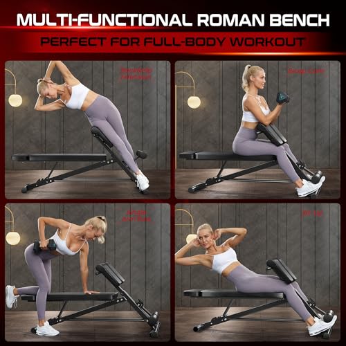 BODY RHYTHM Adjustable Weight Bench, Foldable Roman Chair for Full Body Workout, Sit up bench, Hyper Back Extension, Incline, Flat & Decline Bench (black)