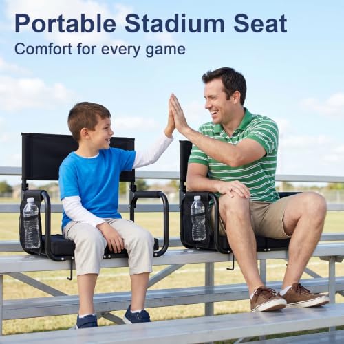 Feelnais Black Stadium Bleacher Seat with Back Support, Foldable & Portable