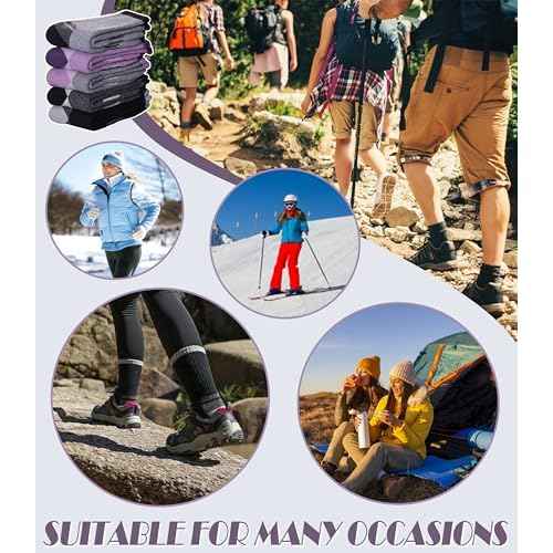 DYW Womens Merino Wool Hiking Socks Thermal Warm Winter Boot Crew Socks Cushion Work Walking Gift Socks 5 Pairs