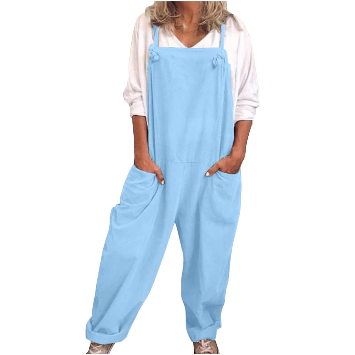 ESCBUKI Deals Ofthe Day Clearance Prime Prime Deals of The Day Linen Jumpsuits for Women Solid Wide Leg Jumpsuit Loose Fit Bib Overalls Jumpsuit Summer Womens Causal Overalls Casual Jumpsuits