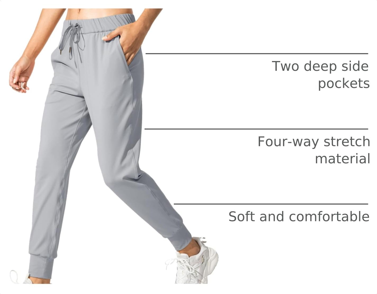 SANTINY Women's Joggers Pants Pockets Drawstring Running Sweatpants for Women Lounge Workout Jogging(Bright Grey_XXL)
