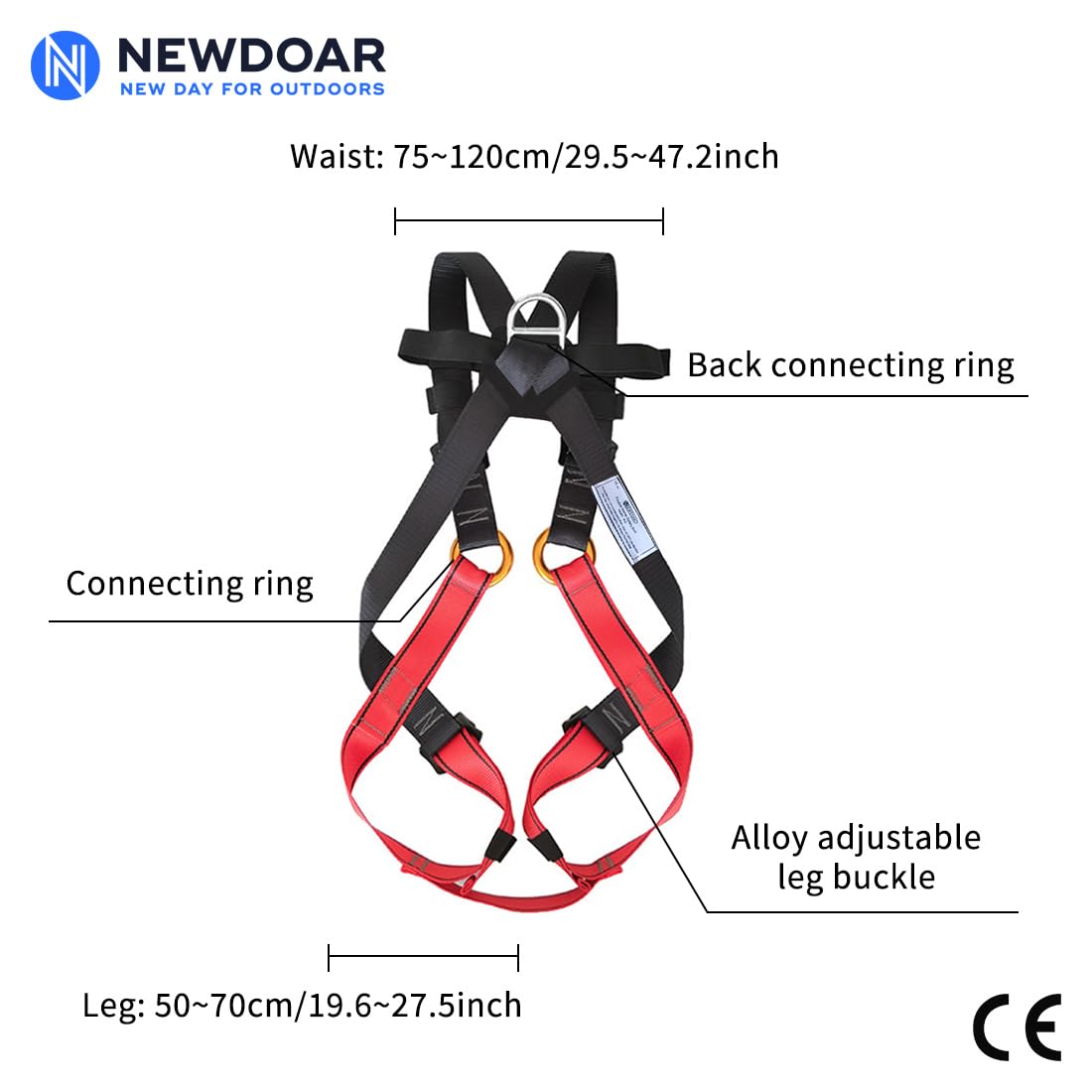 NewDoar Climbing harness CE Certification Full Body for Amusement Park & Rock Climbing Expedition(7-10 Years)