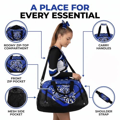 YYTBOD Cheerleader Duffel Bag Set Blue with Makeup Bag & Bow Keychain