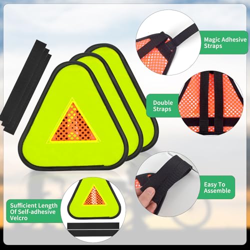 1 Pack Reflective Yield Symbol 7 * 7inch Reflective Safety Triangle Bike Reflective Triangle Sign High Visibility Safety Flag With Magic Adhesive Strap for Safety at Night Bike Recumbent Trike