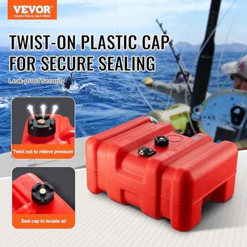 VEVOR Marine Tank, 14.53 Gallon/55L, Boat Tank with 9.8 ft Long Hose, Two-Way Vent Cap, High-Density Polyethylene, Leak-Proof, Visible Gauge, Easy to Carry, for Outboard Engine Fishing Boat Yacht