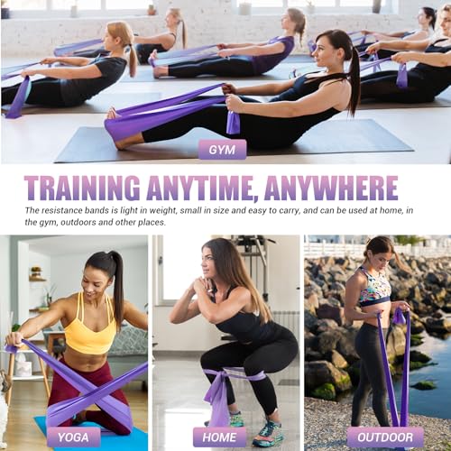 Resistance Bands for Physical Therapy Women, Extended 5.9FT Exercise Stretch Bands for Yoga, Pilates, Rehab, Fitness and Strength Training, Elastic Workout Bands with Training Poster(Purple)