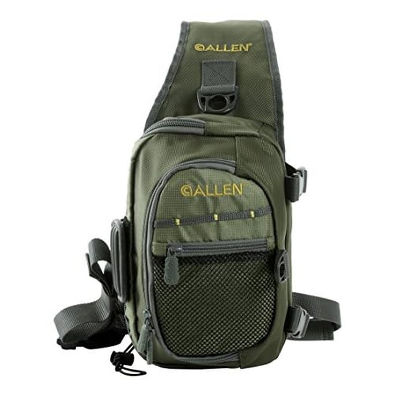 Allen Company Cedar Creek Fly Fishing Sling Pack - Fits up to 4 Tackle/Fly Boxes and Other Accessories - Gray/Lime and Olive Green