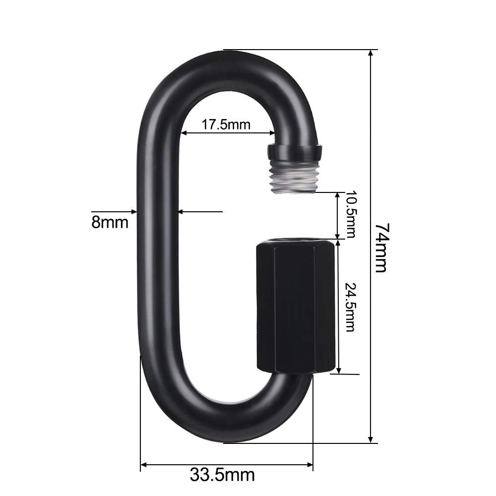 BEWISHOME D Shape Locking Carabiner, Black Quick Links,8 PCS Chain Links, Heavy Duty Chain Connector,Black,HDK04H