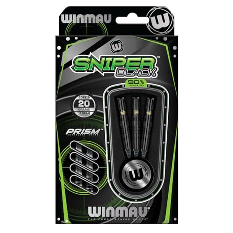 Winmau Sniper Black Professional Tungsten Darts Set with Flights and Stems (Shafts)