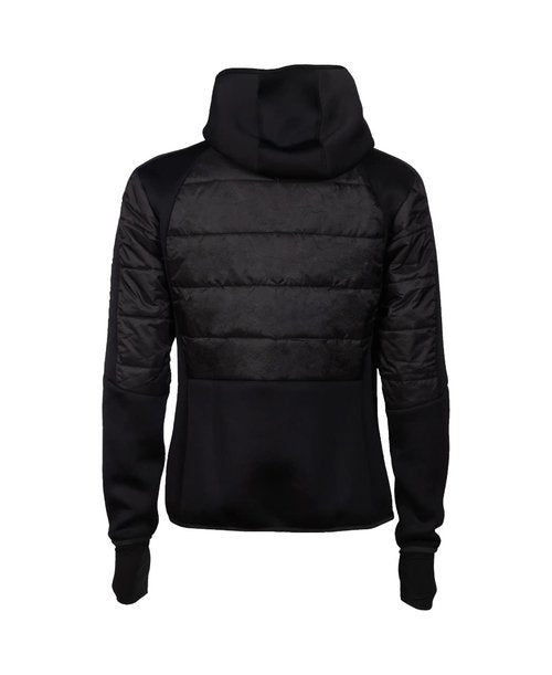 ARENA Team Unisex Half-Quilted Hooded Jacket Regular Fit Full Zip Side Pockets Insulated Panels Reflective Taping Athletic Sports Cold Weather Coat, Black, Large