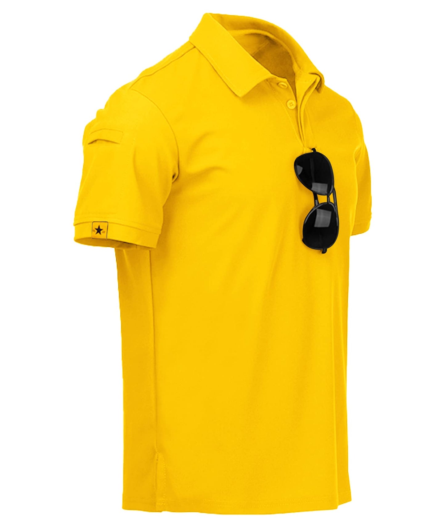 ZITY Mens Polo Shirt Short Sleeve Sports Tactical T-Shirt Athletic Golf Polos Daily Casual Stylish Collared Shirts for Men Yellow Large