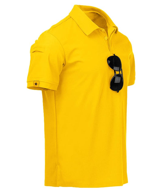 ZITY Mens Polo Shirt Short Sleeve Sports Tactical T-Shirt Athletic Golf Polos Daily Casual Stylish Collared Shirts for Men Yellow Large