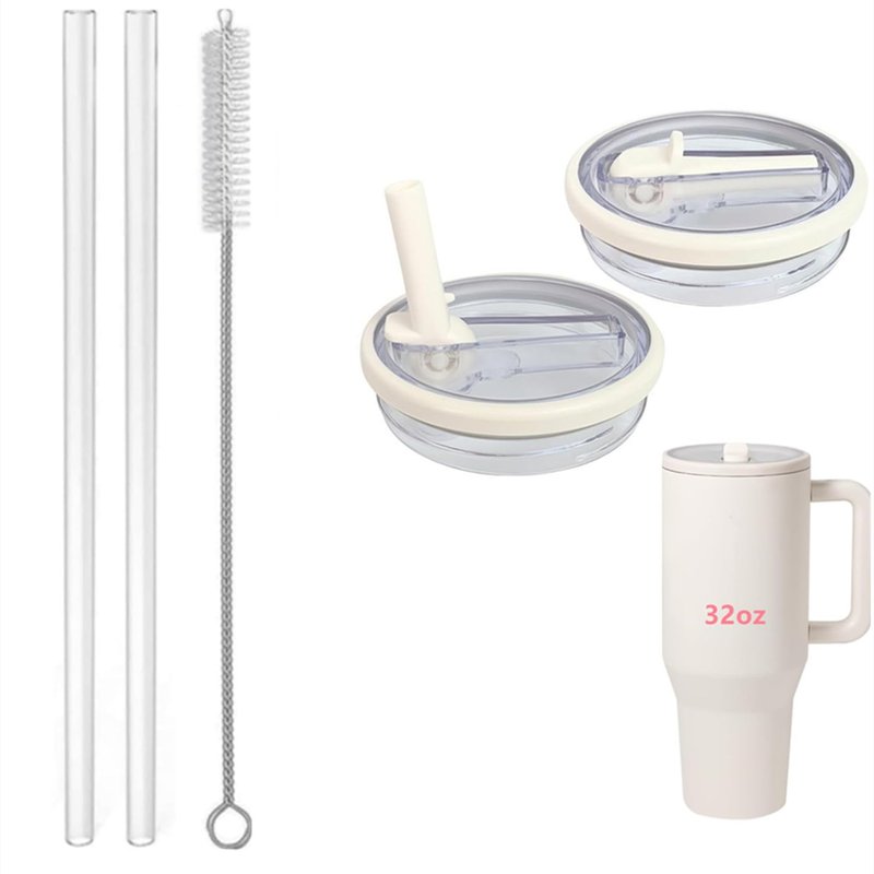 32 oz Tumbler Flip Straw Lid Replacement Fit for HydroJug Traveler ,2 Pack Leak Proof for HydroJug Lid Replacement Spill Proof Reusable Tumbler Cover Compatible with 32oz Cup Accessories (Cream)
