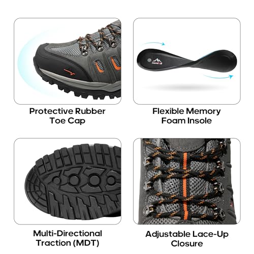 NORTIV 8 Men's Waterproof Hiking Shoes Leather Low-Top Hiking Shoes for Outdoor Trailing Trekking Camping Walking Black/Dark/Grey/Orange Size 10.5 Quest-1