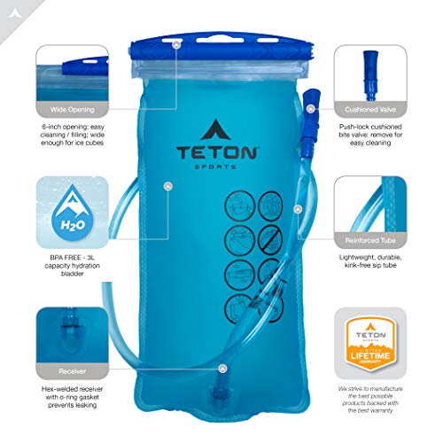 TETON Sports 3L Hydration Bladder; BPA Free Water Reservoir; Easy to Refill and Clean, Light Blue