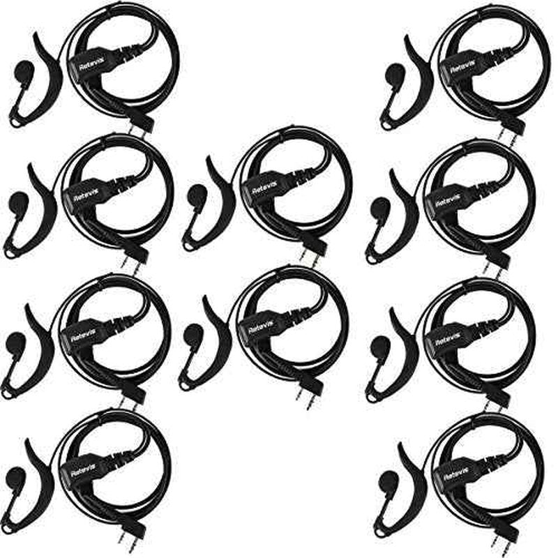 Retevis Walkie Talkie Earpiece with Mic,Volume Adjust,G Shape, for RT22 RT68 RT21 H-777 H-777S RT86,Compatible with Baofeng UV-5R 888S pxton Kenwood Two Way Radios,2 Way Radio Earpiece 2 Pin(10 Pack)
