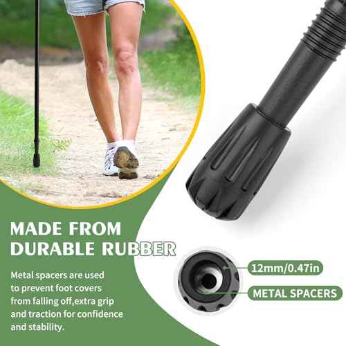 Durable Replacement Rubber Tips for Trekking Poles - Universal Anti-Slip Hiking Stick Caps - Shock Absorbing Pole Accessories - Fits 11mm Standard Poles - Set of 6