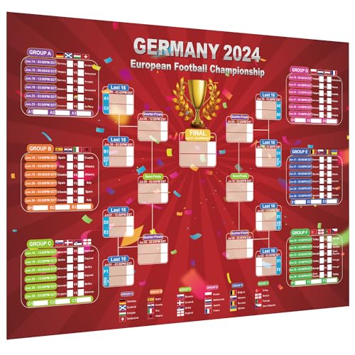 European Cup 2024 Soccer Game Wall Calendar Poster GERMANY 2024 European Football Championship sticker book Football Tournament Schedule Soccer Matches Wall Chart for Home Office bar football club Decorations… (European Cup)