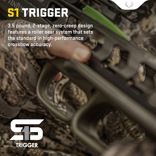 TenPoint Turbo S1 Crossbow, Moss Green - 390 FPS - Equipped with RangeMaster Pro Variable Speed Scope + ACUslide Cocking & De-Cocking System - Lowest-Priced ACUslide Safe De-Cocking Crossbow