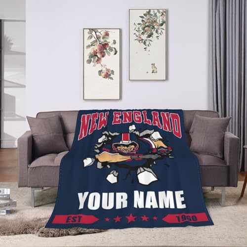 Personalized New England Blanket with Name Number Custom Football Throw Blankets Customized Flannel Blanket Fan Gifts for Men Women Boy Decor for Couch, Bed, Sofa 30"x 40",40"x50", 50"x60", 60"x80"