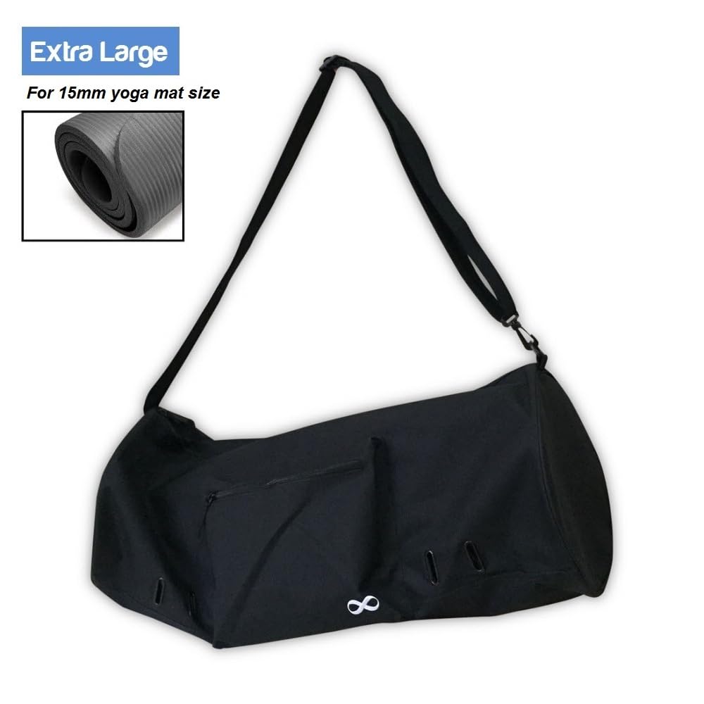 YogaAddict Yoga Mat Bag (Extra Large) 'Compact' With Pocket, Fit 15mm Yoga Mat Size, 29" Long, Easy Access - Black