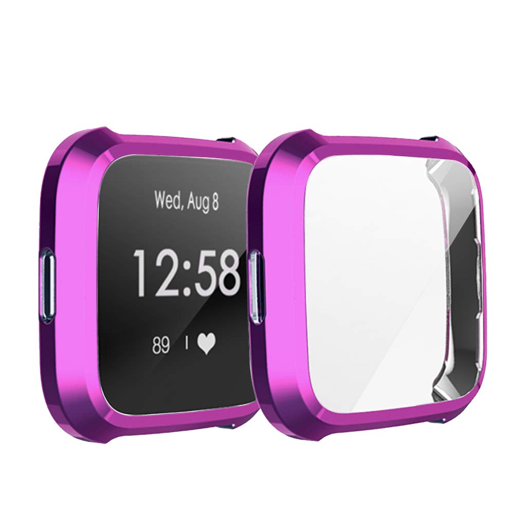 [8-Pack] Screen Protector Case Compatible with Fitbit Versa Lite,All-Around Ultra Slim Soft TPU Plated Cover Scratch-Proof Protective Bumper Shell (8 Colors, Versa lite)