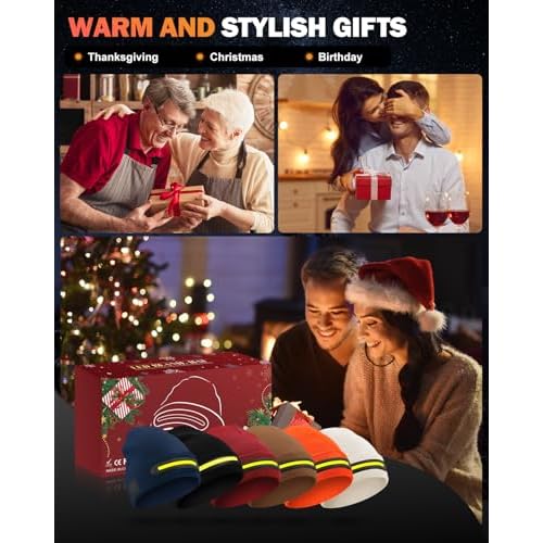 Unisex Beanie with LED Light, Stocking Stuffers Gifts for Men Dad Father Husband Him Halloween Thanksgiving