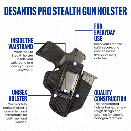 Desantis Pro Stealth IWB Holster - Holster IWB, Conceal Carry Holster, Compatible with SIG SAUER P365, P365 SAS, P365 with Safety, P365 XL, Springfield Hellcat 3" - Ambidextrous, Black