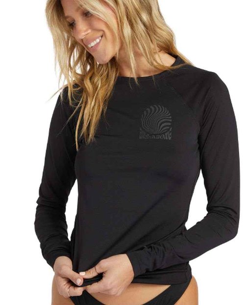 Billabong Women's Standard Sol Searcher Long Sleeve Rashguard, Black Pebble