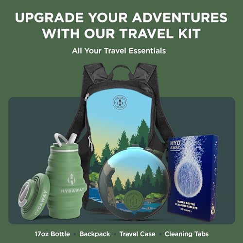 HYDAWAY Collapsible Water Bottle Travel Case - Store & Protect Bottles, Bowls & Folding Cups I Travel, Camping, Hiking & Festival Essentials, TSA Mini Accessory Bag for Air Travel with Carabiner Clip