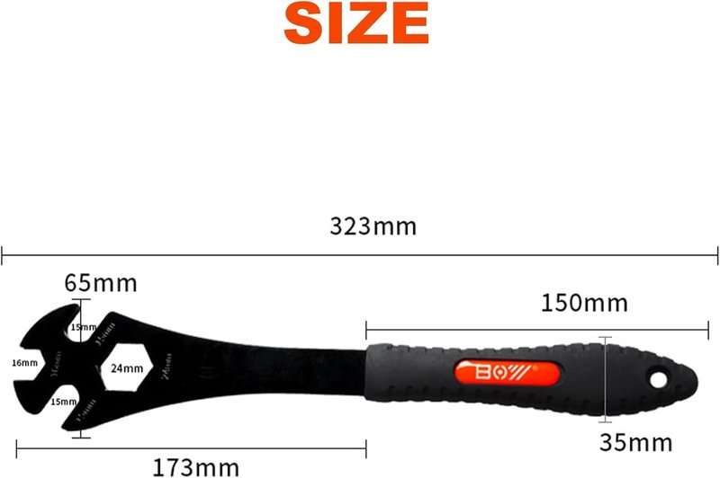 Chrisphil Bike Pedal Wrench, Heavy-Duty Steel Construction, Ergonomic Grip Handle Universal Fit for Road & Mountain Bikes (3in1 Bike Pedals Wrench)