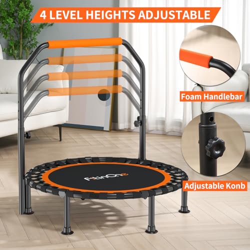 40"/48" Foldable Mini Trampoline Load 450lbs,Portable Exercise Rebounder Trampoline with Adjustable Foam Handle,Fitness Trampoline for Adults and Kids (40 inch with handrail)