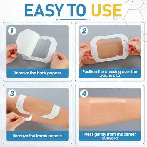 80 Packs Transparent Film Dressing 4" x 4.75", Waterproof Bandages for Wounds, Wound Dressing for Shower or IV Shield, Tattoo Aftercare Bandage, Clear Bandages for Wound Care