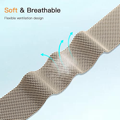 ZWGKKYGYH Bands Compatible with Fitbit Sense Versa 3 Versa 4 and Sense 2 Smartwatch Women Men, Stainless Steel Metal Mesh Magnetic Band Replacement , Small Champagne