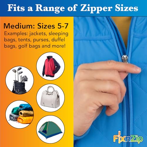 FixNZip Medium Black Nickel Zipper Repair Kit - No-Sew Slider Replacement for Jackets, Sleeping Bags, Tents, Duffel Bags - Pack of 3
